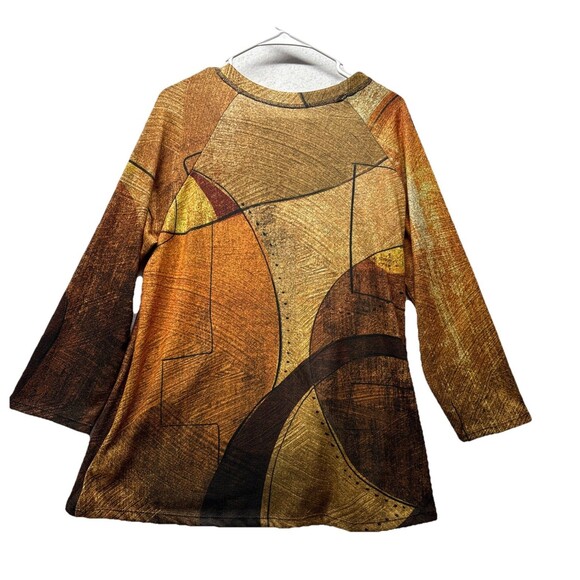 Jess & Jane Top Abstract Print Brown Large Lagenlook Pockets Tunic Long Sleeve - Picture 4 of 4